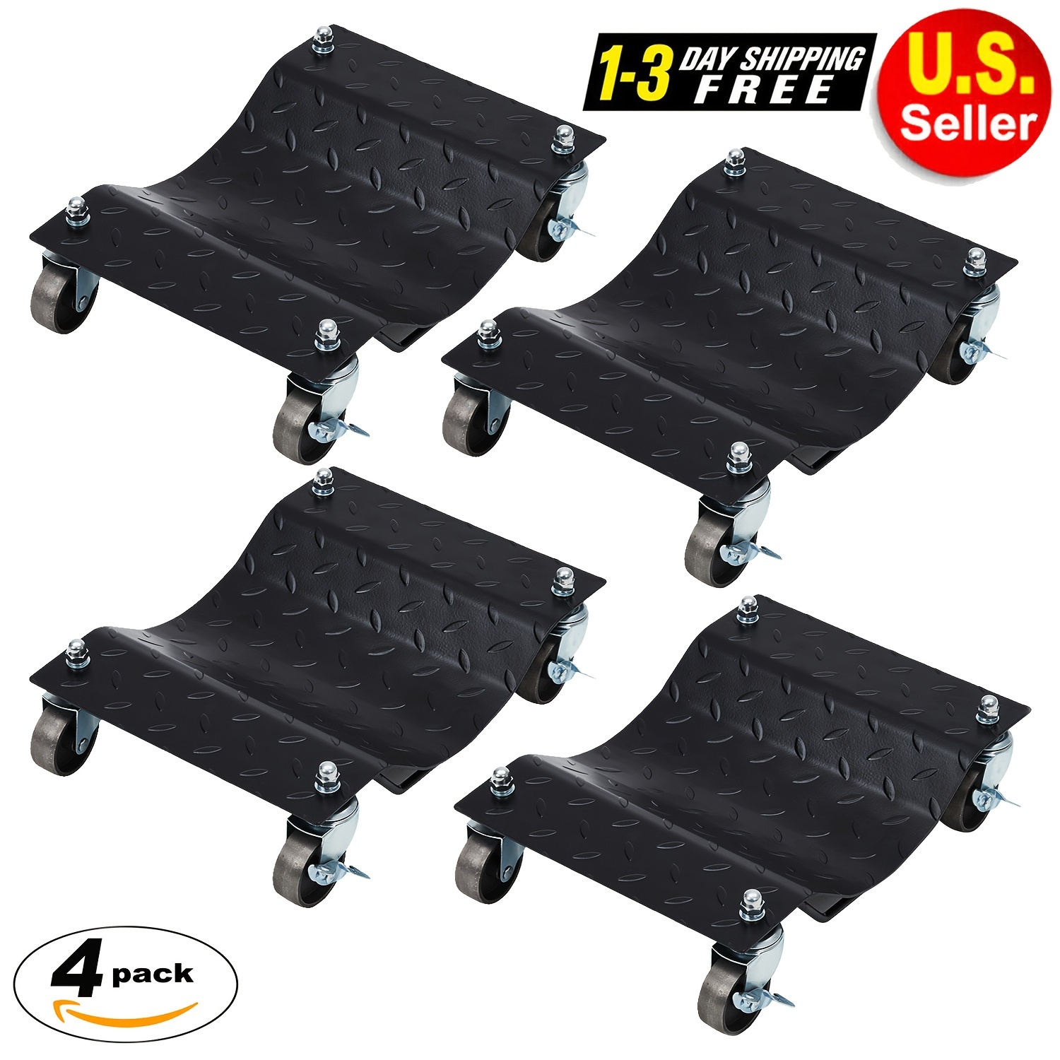 TEMU Car Dolly 4 Pack, Wheel Car Dolly Tire Skates Premium Skates Moving Car Easy, Total 6000lbs Bearing, Antiskid Plate Design, All- Rotatable Wheel, 12x16in, Red/black 2025