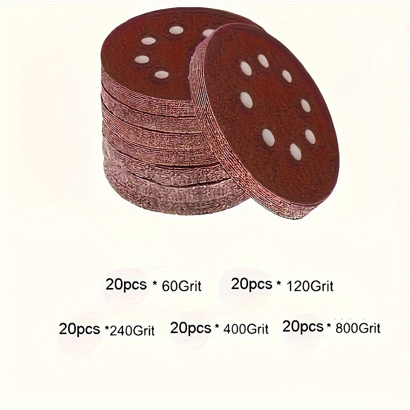 TEMU 100 5-inch 125mm Circular Sandpaper, 8-hole Sandpaper, 80-1000 Hook Ring Sandpaper, Used For Polishing