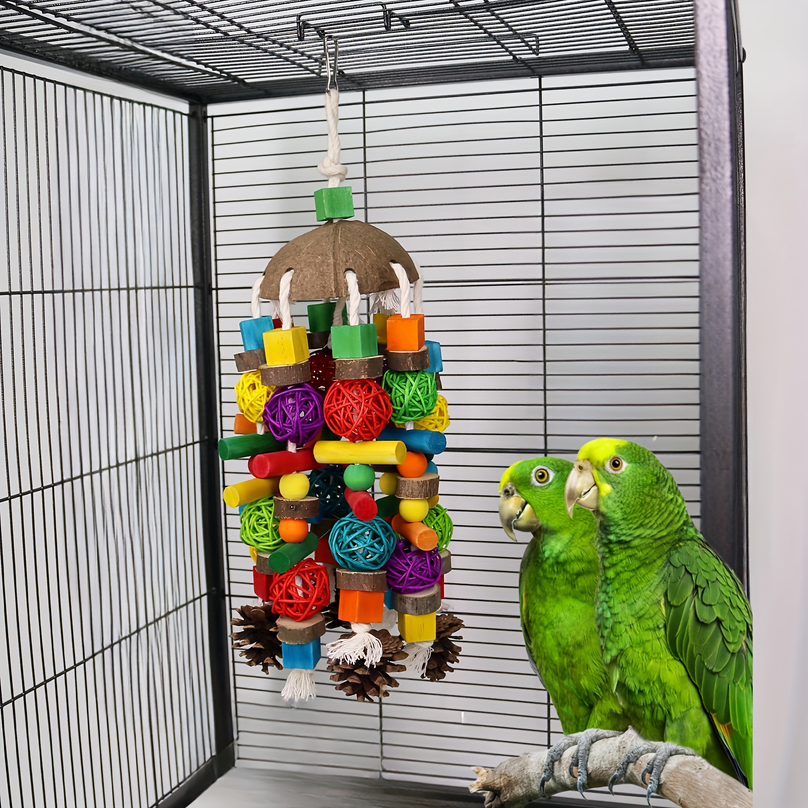 Image of Large Parrot Chew Toy Coconut Shell With Colorful Hanging Chain, Bird Supplies And Accessories, Bird Toy For Boredom Relief And Self-entertainment, For Halloween, Random Color