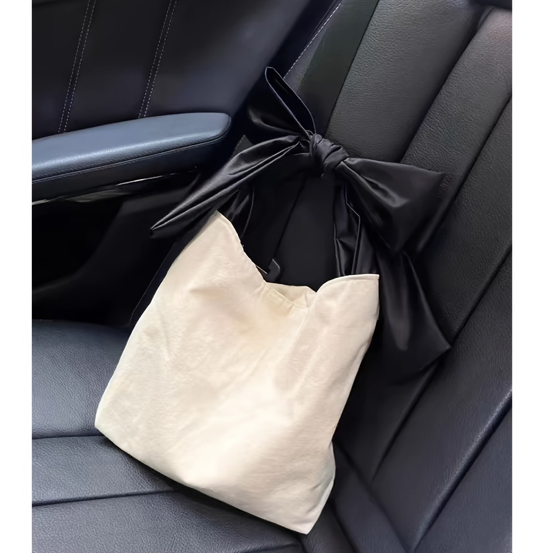 

Fashion Canvas Tote Bag With Black Bow, Large Capacity Shoulder Bag, Versatile Casual Accessory For Daily Outfits