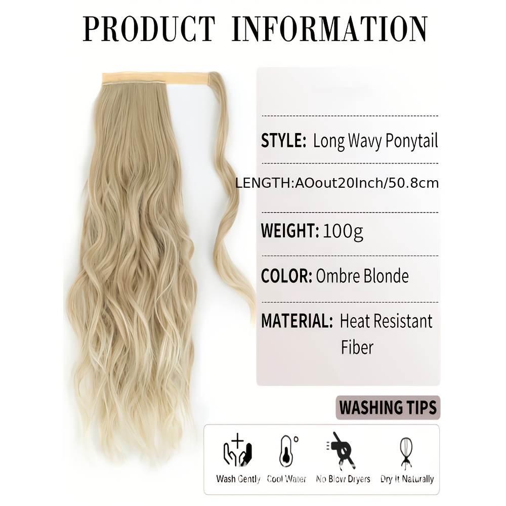 20 inch curly wavy ponytail extension in   made from high strength synthetic fibers for women details 6