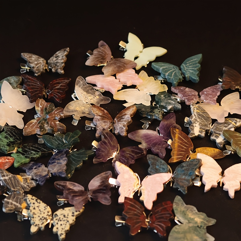 Natural Rock Crystal Butterfly Hair Clips for Girls Unique Gift