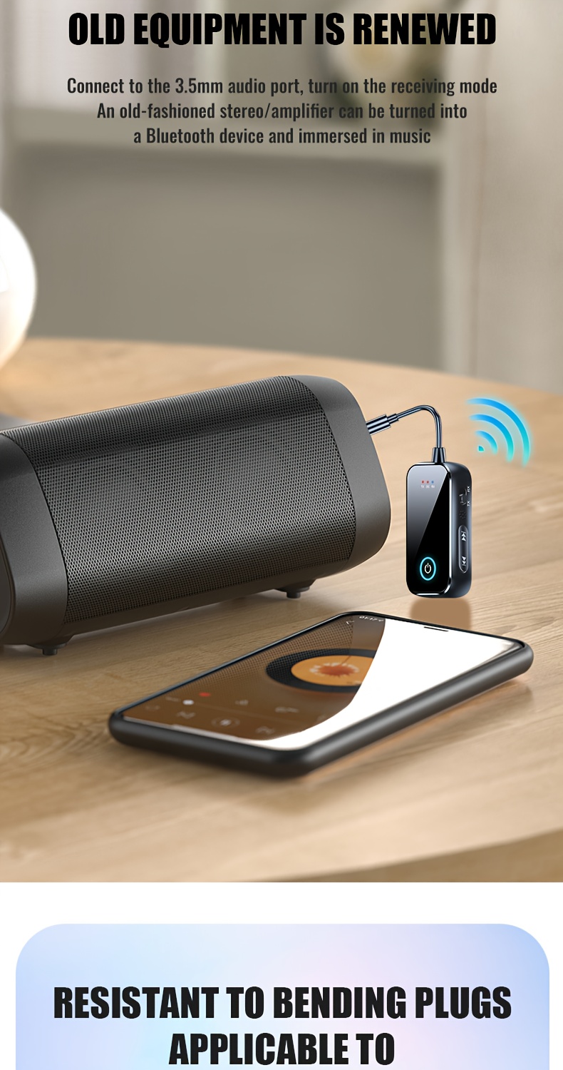 2-в-1 Bluetooth 5.4 Аудио Приемник Предавател, HiFi Стерео Безжичен Адаптер, 3.5mm AUX с Микрофон, Подходящ за Кола, Самолет, Телевизор, Компютър, Говорители