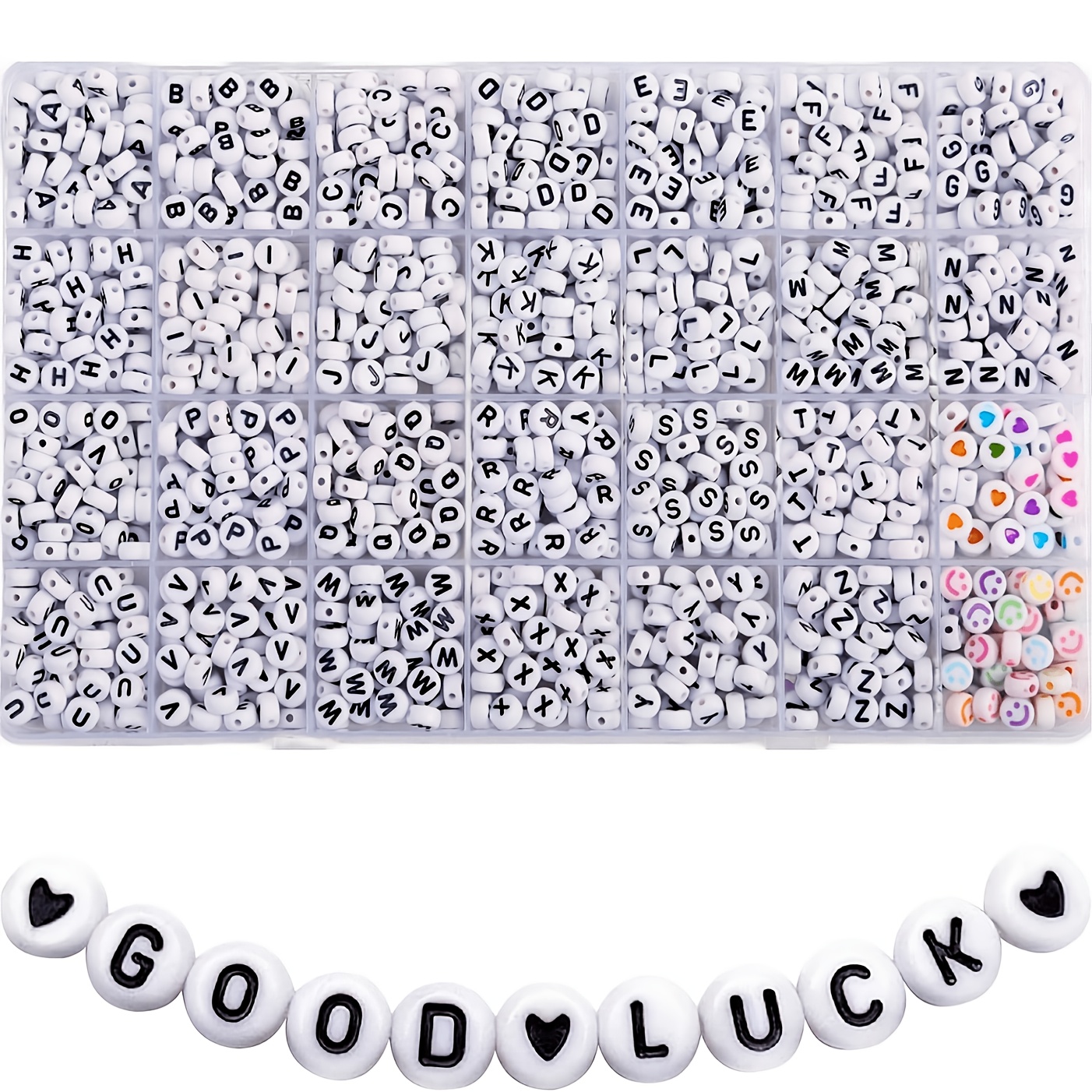TEMU Of Stylish And Easy 4x7mm Black And White Round Acrylic Letter Beads (a-z) And , Face Beads, For Friendship Bracelet Kits, Necklaces, Keychains,