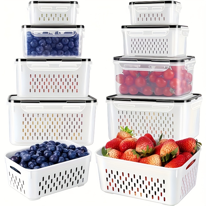 9pcs refrigerator fruit storage containers with detachable strainer airtight food storage container with lid vegetable organizer leak proof dishwasher safe freshness keeper for salads and berries 0
