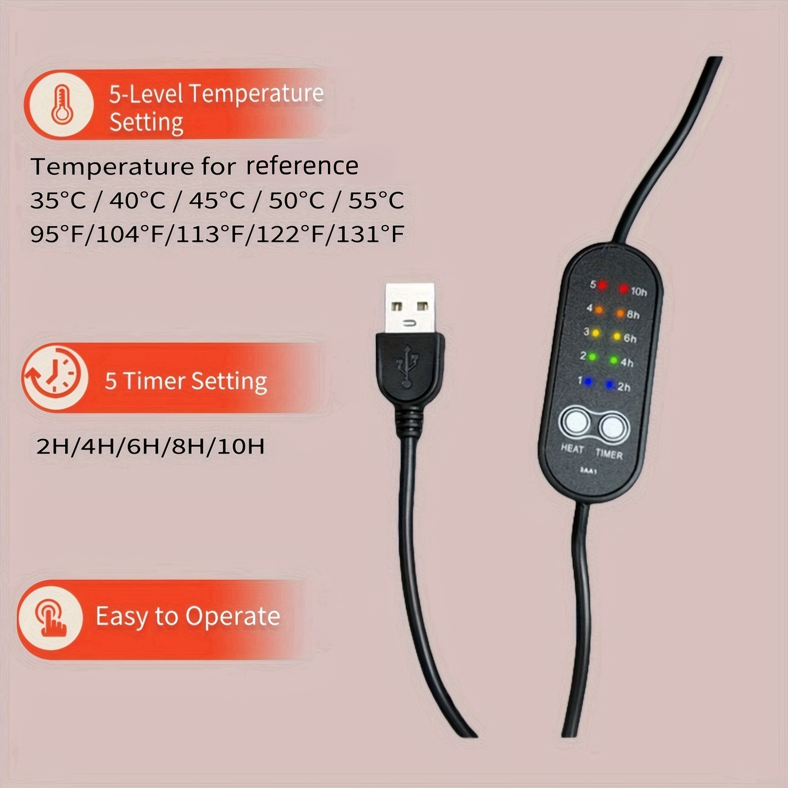 usb powered heated lumbar support pillow with 5 adjustable temperature settings timer ergonomic back for office chairs cars and home use gray backrest pillow Product details 8