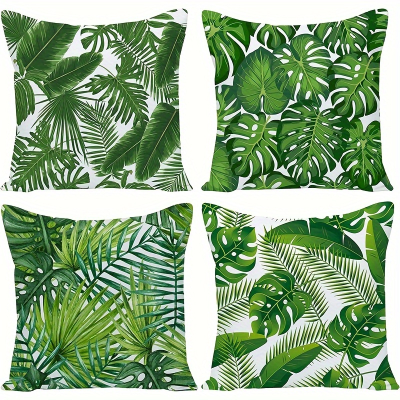

Green Tropical Leaf Pillowcase Set, 4 Pieces 18x18 Inch Summer Palm Tree Decor Linen Square Pillowcase, With Hidden Zipper, Suitable For Living Room, Sofa, Sofa Chair, Car Garden Terrace Decoration