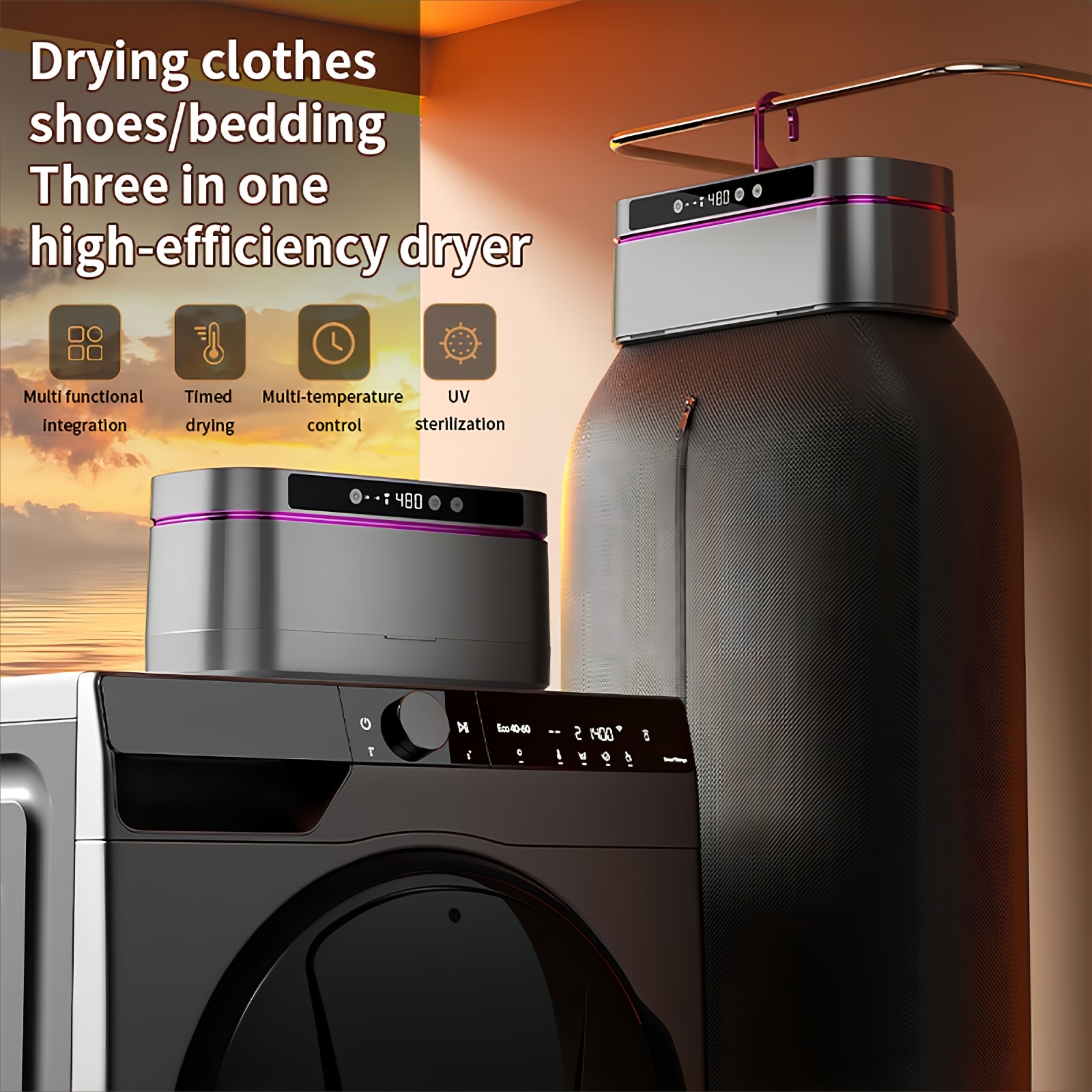 TEMU Portable Compact Clothes Dryer Holds 12 Items Time Setting Remote Control Energy Saving For Apartments Rv Travel Dormitory