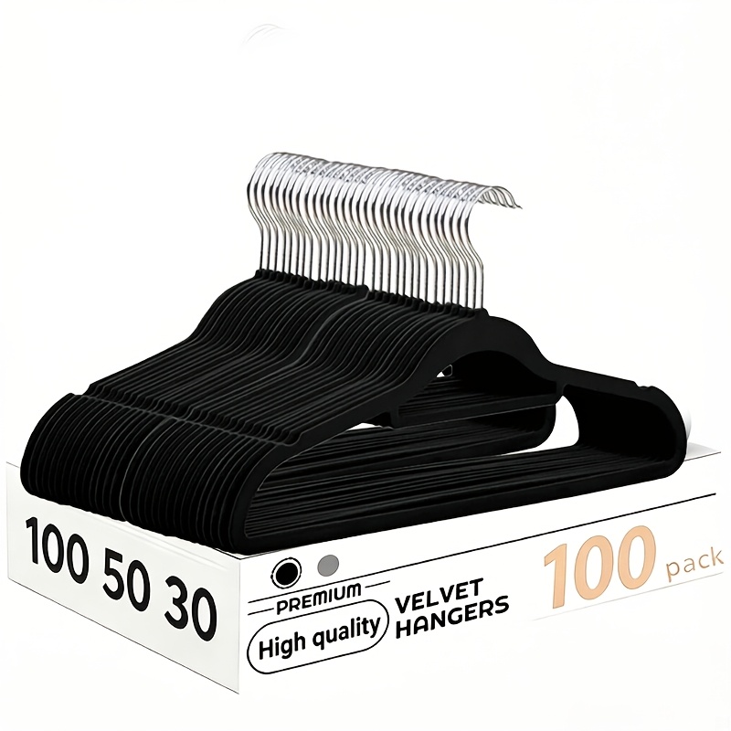 TEMU 100/50/30pcs, Premium Velvet Non-slip Hangers With Tie Bar, Hook, Space-saving, Sturdy And Durable, Suitable For Indoor Storage, Outdoor Drying,