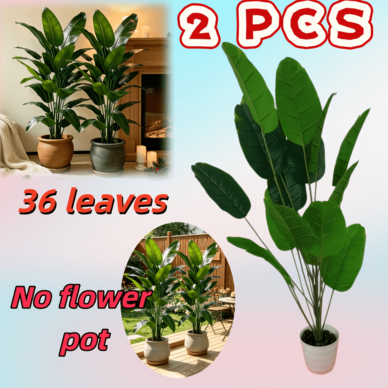 TEMU Set Of 2 Large Artificial Banana Trees, Large For Indoor Living Room Floor Decoration, Fake Banana Leaf Plants For Shop Window And Store