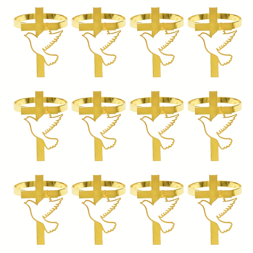 Image of 12pcs Christmas Napkin Rings Golden Napkin Holder Metal Holiday Table Decor For Thanksgiving Christmas Party Dining Table Decoration Accessories
