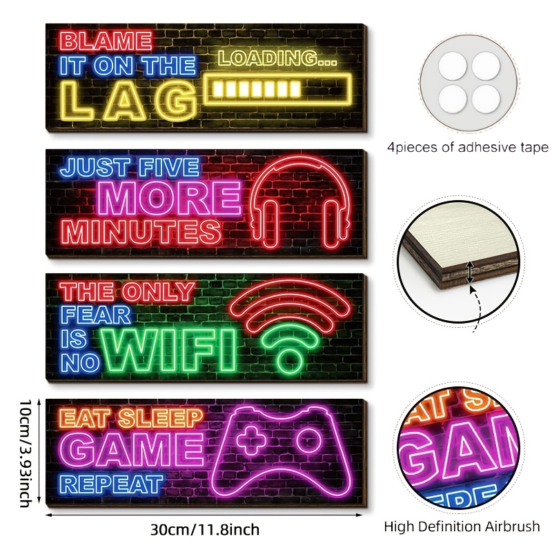 TEMU Cyber Esports Room Wall Hanging Sign - Modern Wood Panel Suitable For Gaming, Computer Desk & Console Wall Art, Minimalist Hanging Plaque For