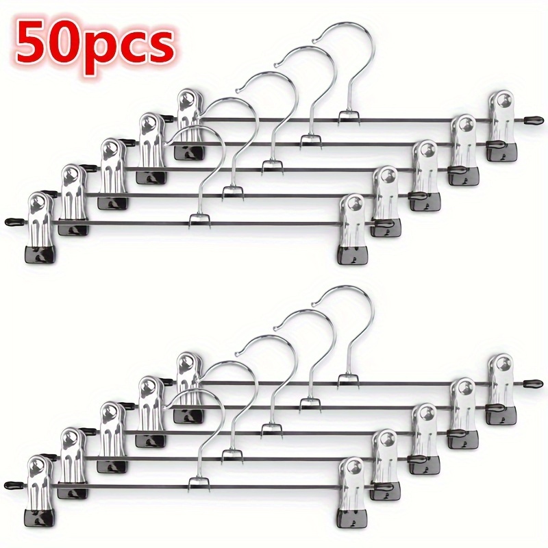 E-shop 50 Stück rutschfeste Metallkleiderbügel, Kleiderbügel aus Edelstahl mit Clips, geeignet für Mäntel, Röcke, Hosen, Kleiderschrank