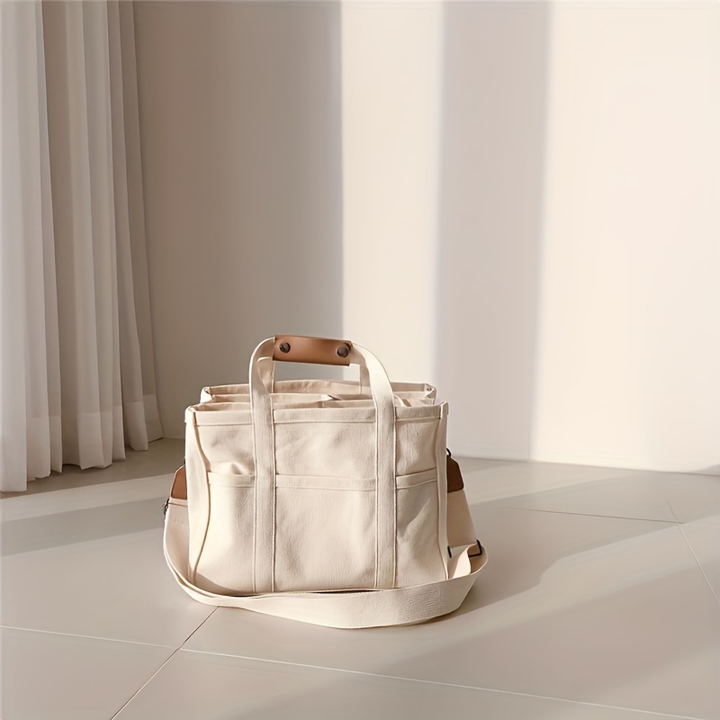 

Grand sac fourre-tout en toile de grande pour femmes, sac à bandoulière multi-compartiments avec fermeture à boucle - Couleur unie, sac fourre-tout polyvalent pour toutes les , non doublé