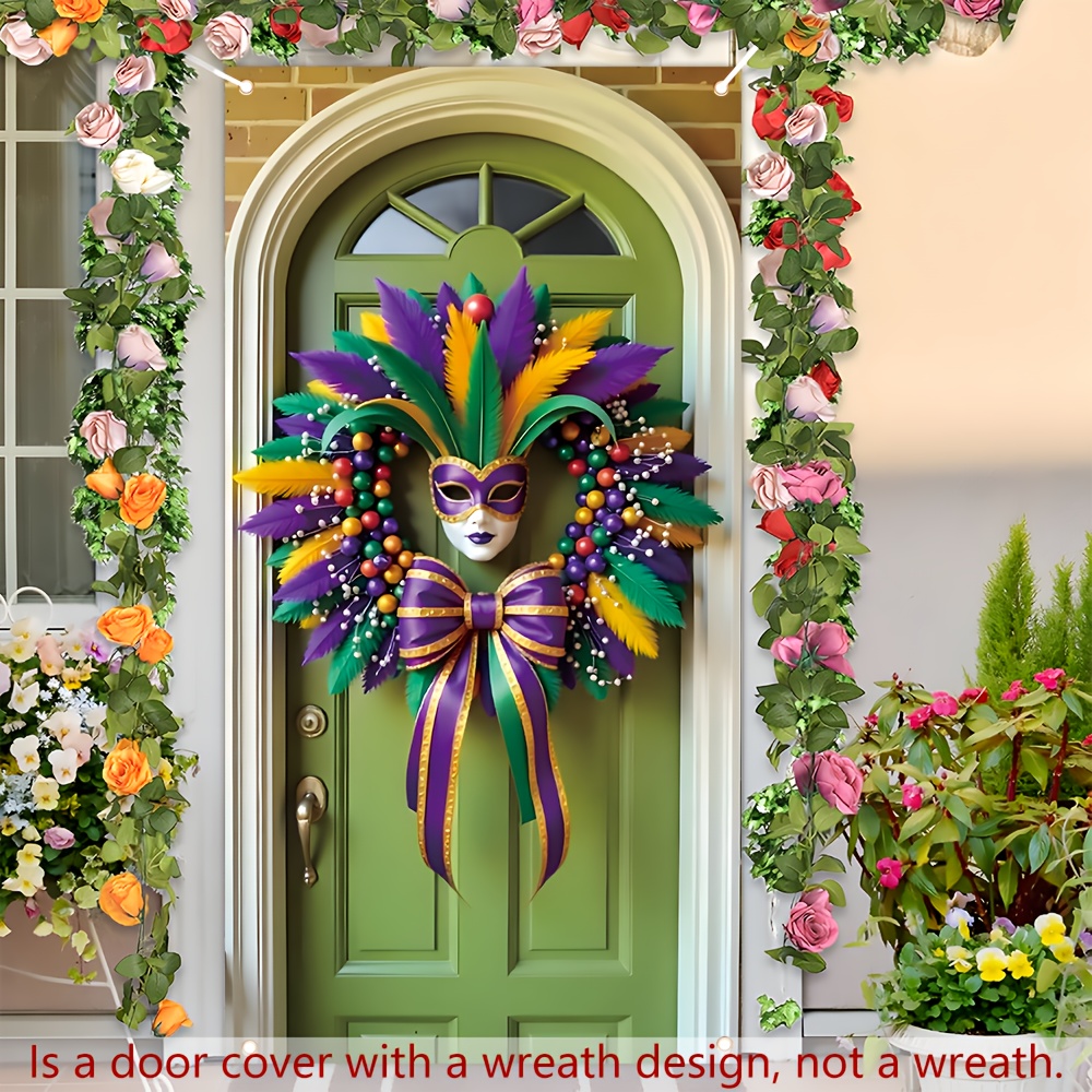 

1pc Carnival Party Door Banner, Feather & , Polyester Decor, No Electricity Needed, With 35.4" X " For Carnival Party