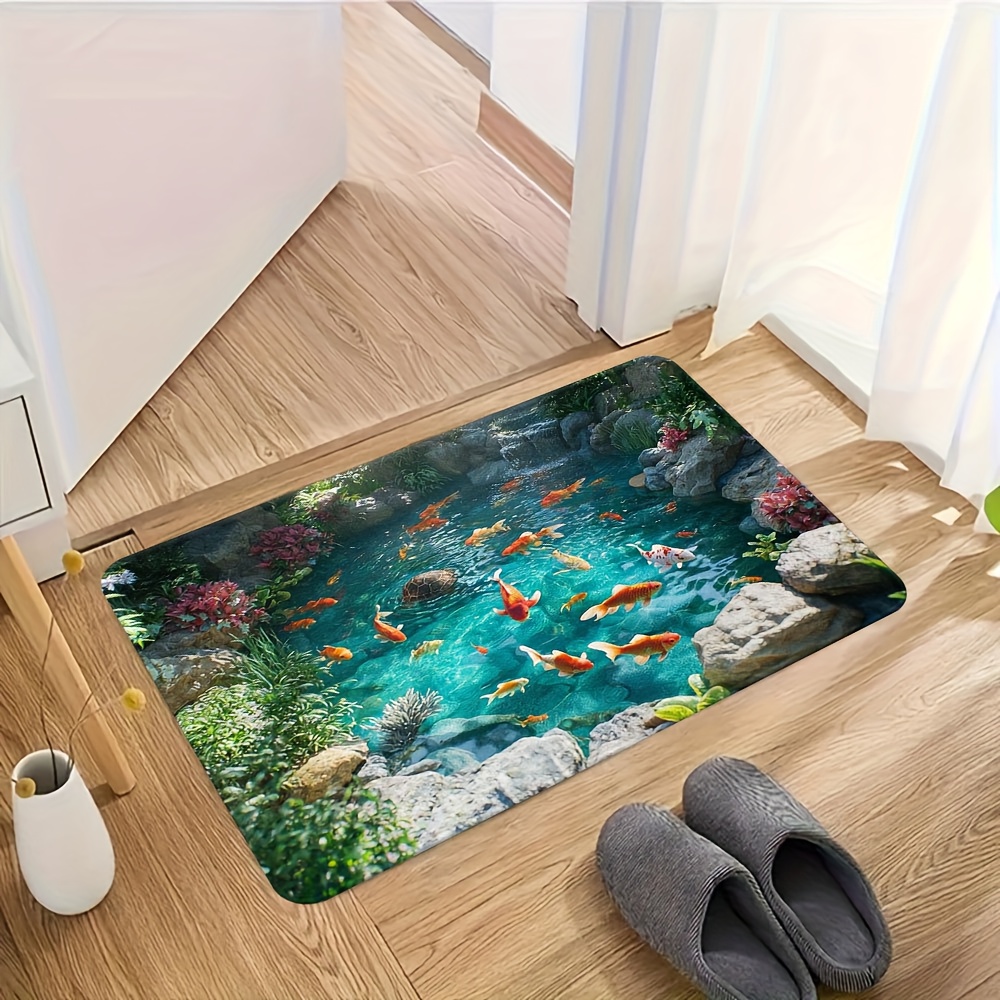TEMU 1 pièce, Tapis de salle de bain poissons et tortues colorés, décoration de salle de bain - , antidérapant, impression HD, adapté pour