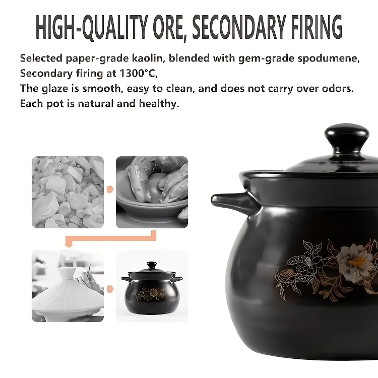 4 litre black chinese   high temperature resistant ceramic stew pot   cooking soups and terracotta rice universal thermal insulated   stew pot for use on all hobsgreen pots no impurities   details 0