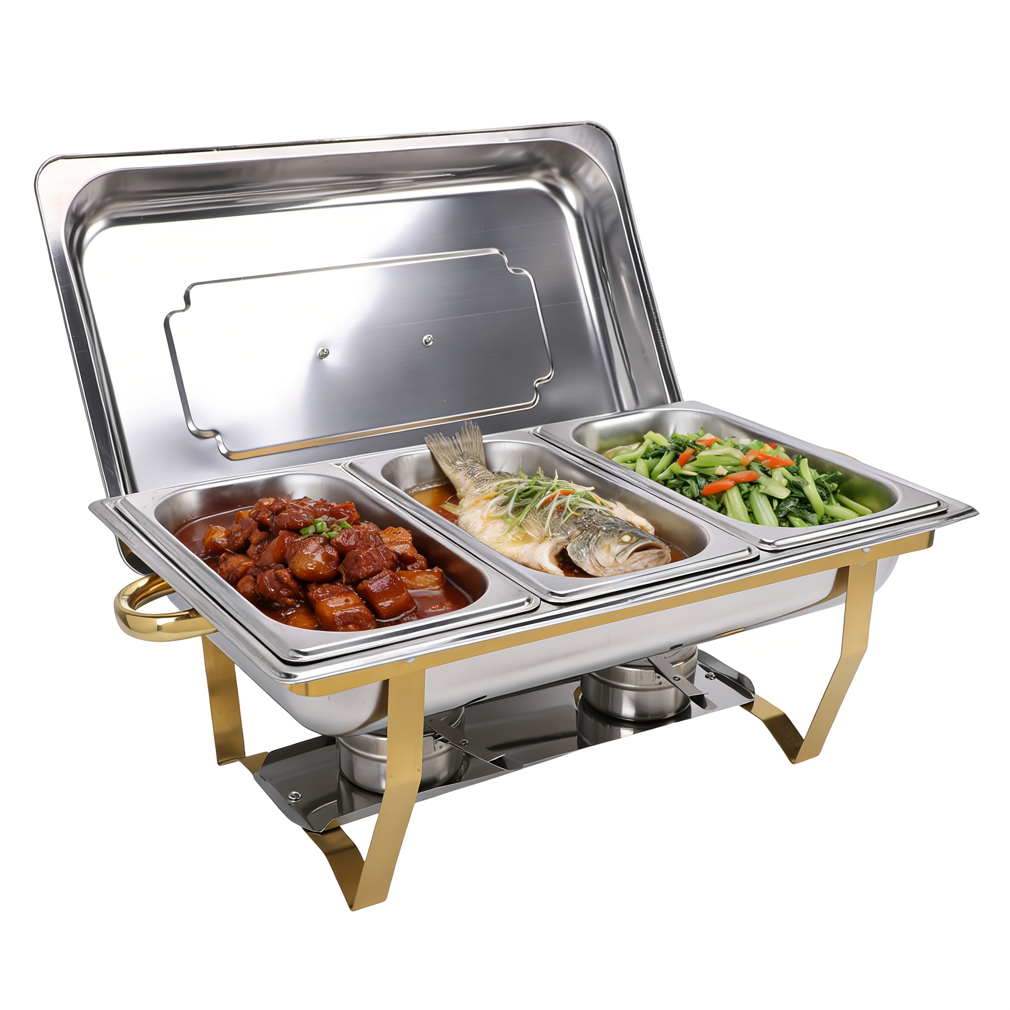 TEMU Complete Buffet Chafing Dish Set, Rechthoekige Roestvrijstalen Voedsel Warmhouders Inclusief Deksel, Voedselpannen, Waterpan en Brandstofhouders