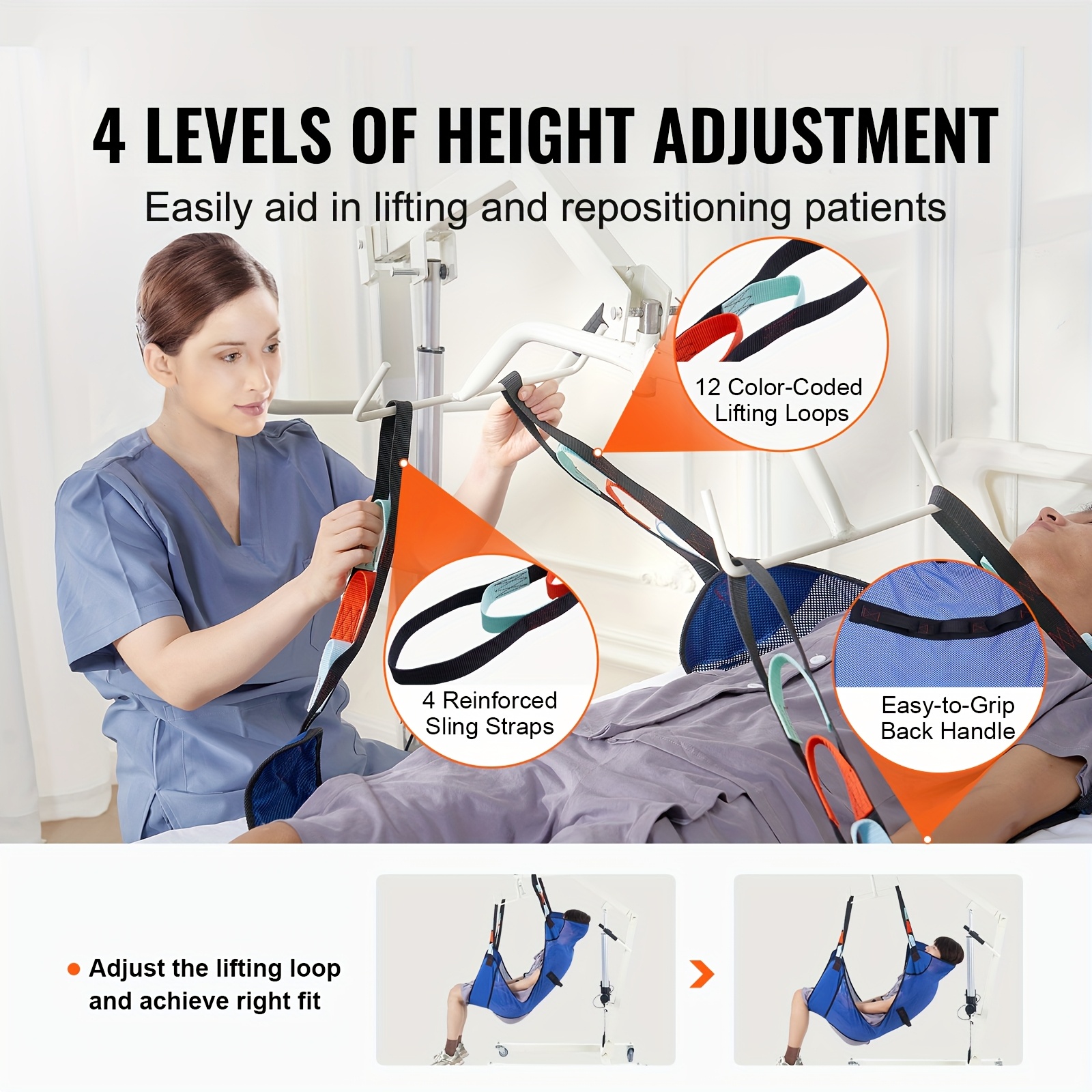 1pc VEVOR Full Body Patient Lift Sling with Commode Opening, Medical Transfer Aid for Elderly and Disabled, Durable Polyester Material, Easy to Use, Lift Chairs for The Elderly