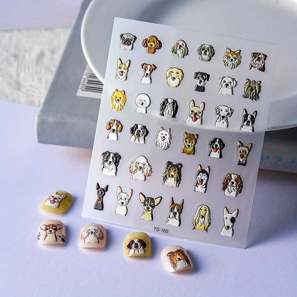 

1 Sheet 5d Cute Little Puppy Embossed Nail Art Sticker, Irregular Geometric Frames Nail Sticker