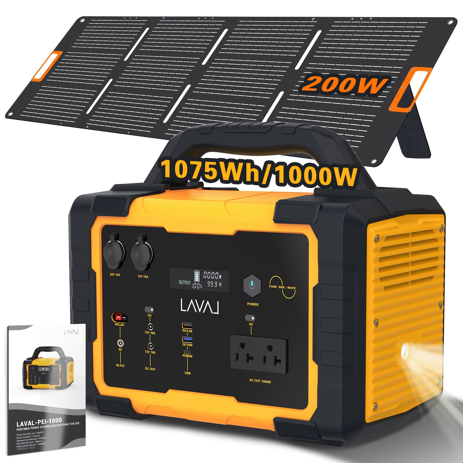 

Lawj 1075wh Portable Power Station With 200w Foldable Solar Panel, Fast Charging Lifepo4 Battery, 120v Ac , Lcd Display, Ideal For Camping, Rv Trips, And Emergency Outdoor Use