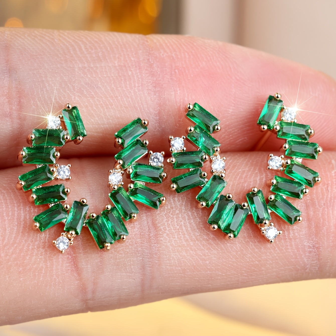 Women's Luxurious Green Rectangular Synthetic Earrings