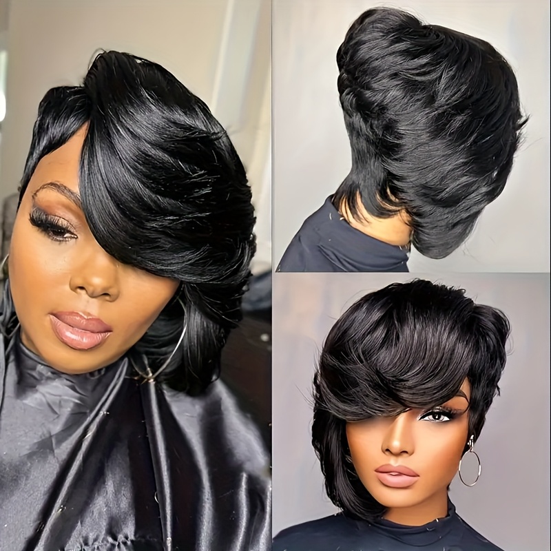 8-inch long straight wig featuring bangs, made from 180  display picture 3