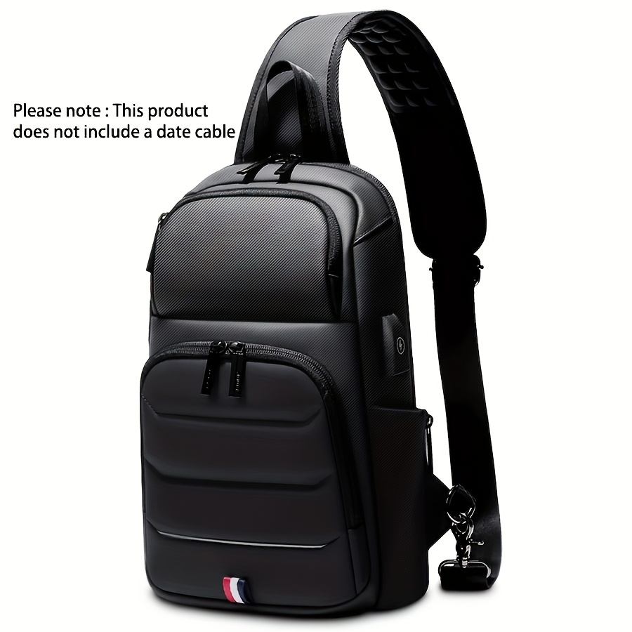 TEMU Resilver Black Large Capacity Fashion Multi-functional Business Men Crossbody Bag Sling Bag Fit For 9.7inch