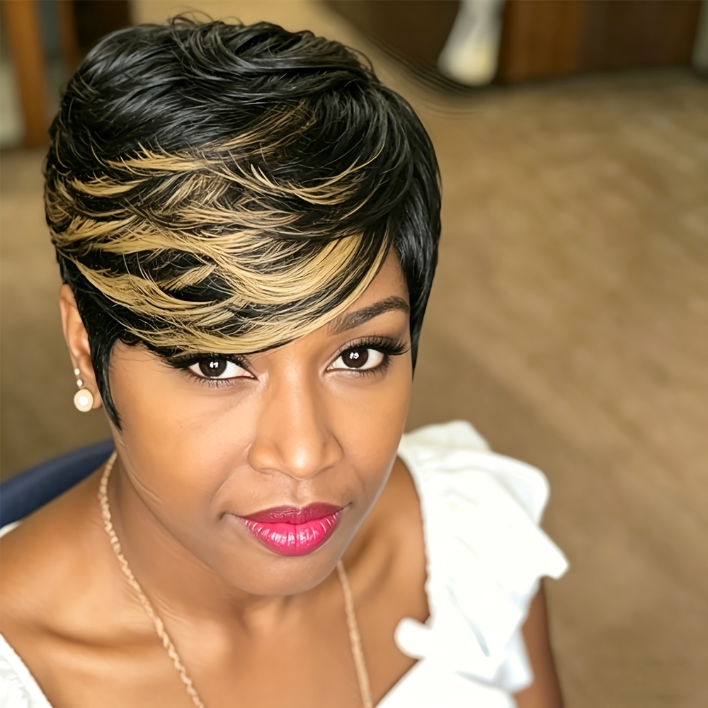 Image of Women' Brazilian Human Hair Wig - 6 Inch Short Cut With Bangs | 150% Density Suitable For Daily Wear & Cosplay | Straight Hair Suitable For , Elastic For Fit, Wigs