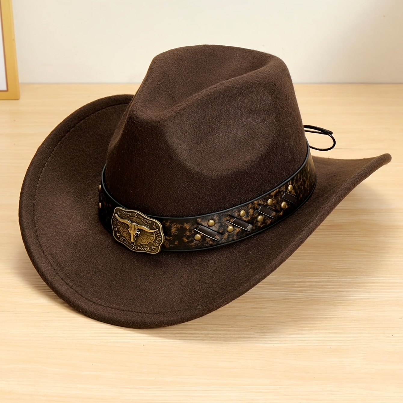 TEMU 1 Chapeau en feutre unisexe avec tête de décorée, chapeau décontracté, chapeau de cowboy, élégant, adapté aux voyages, aux fêtes, aux fêtes à