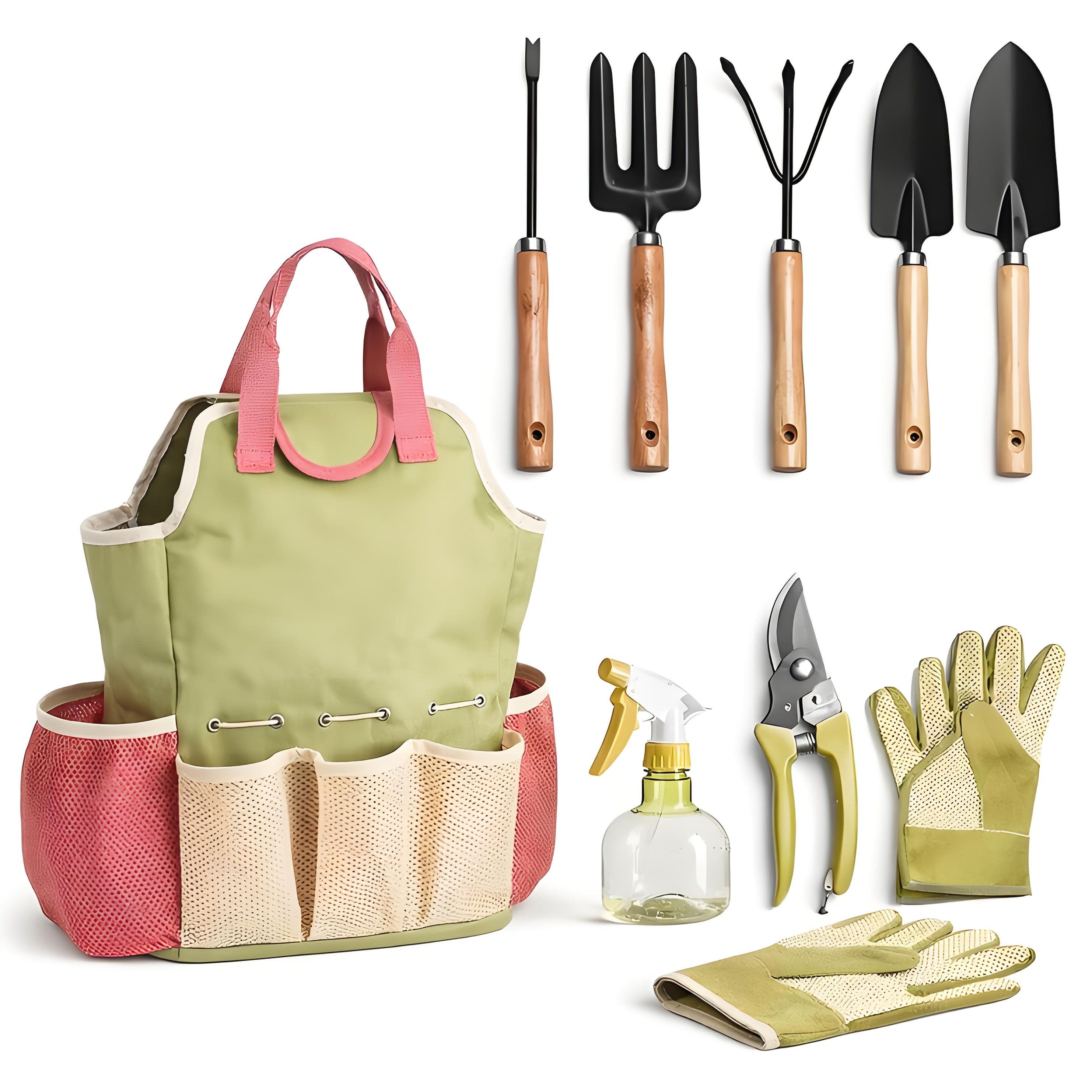 TEMU 10pcs Heavy Duty Carbon Garden Set With Tote Suitable For Women, Complete Outdoor & Lawn Care Kit With Trenching Shovel, Rake, Hoe, Fork,
