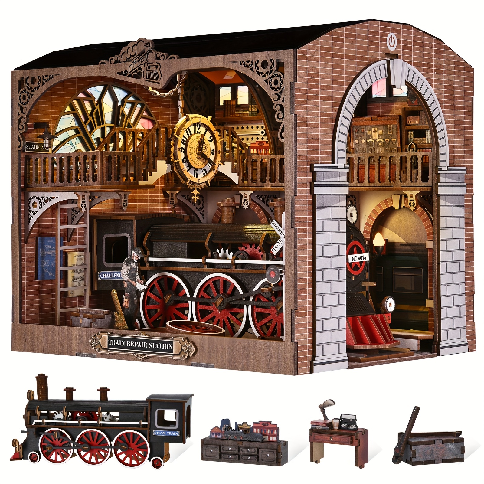 Image of 1pc Cottage 3d Bookshelf Train Model, Train Architecture Decoration Kit - Cozy Miniature Home Office Decor, Perfect Bedroom Ornament, Ideal Gift For Valentine's Day, Thanksgiving, Halloween, Christmas