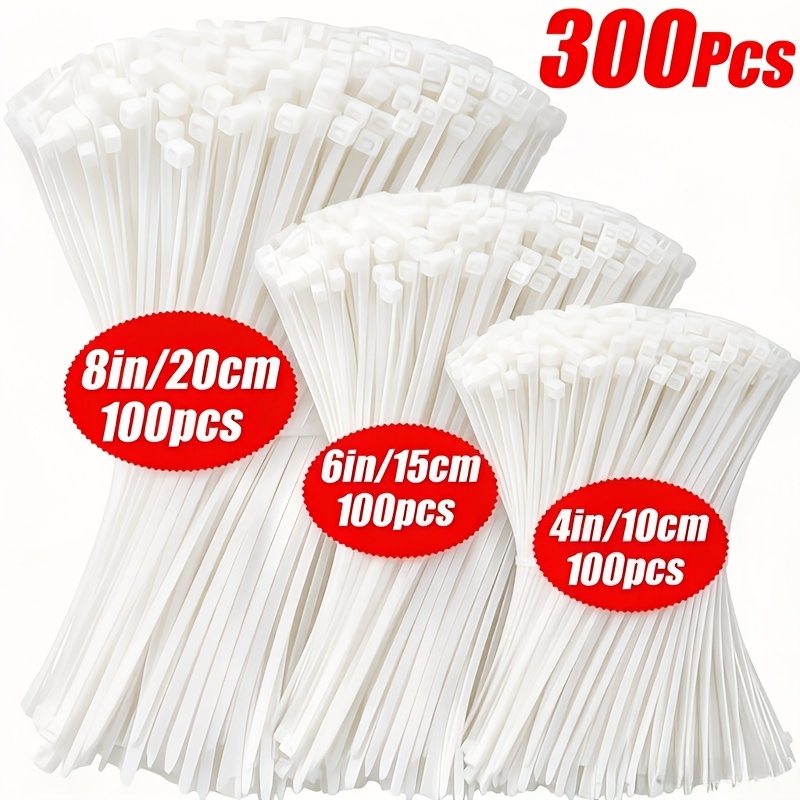 TEMU 300-pack Durable Nylon Cable Ties, Size 7.87/5.91/3.94 Inches - 20/15/10cm, Self-locking Nylon Cable Ties, Suitable For Electronic Equipment
