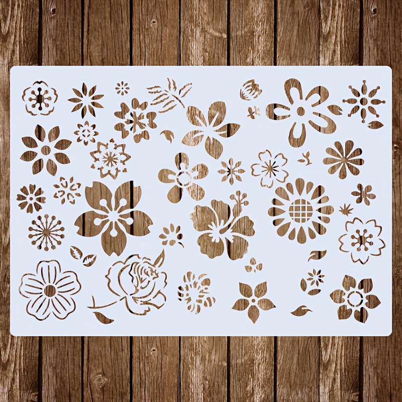1pc Floral And Leaf Stencil, A4 Reusable Painting Template For Diy Craft Projects, Greeting Cards, Journals, Background Decorations, Fabric, Canvas, Furniture, And Home Décor