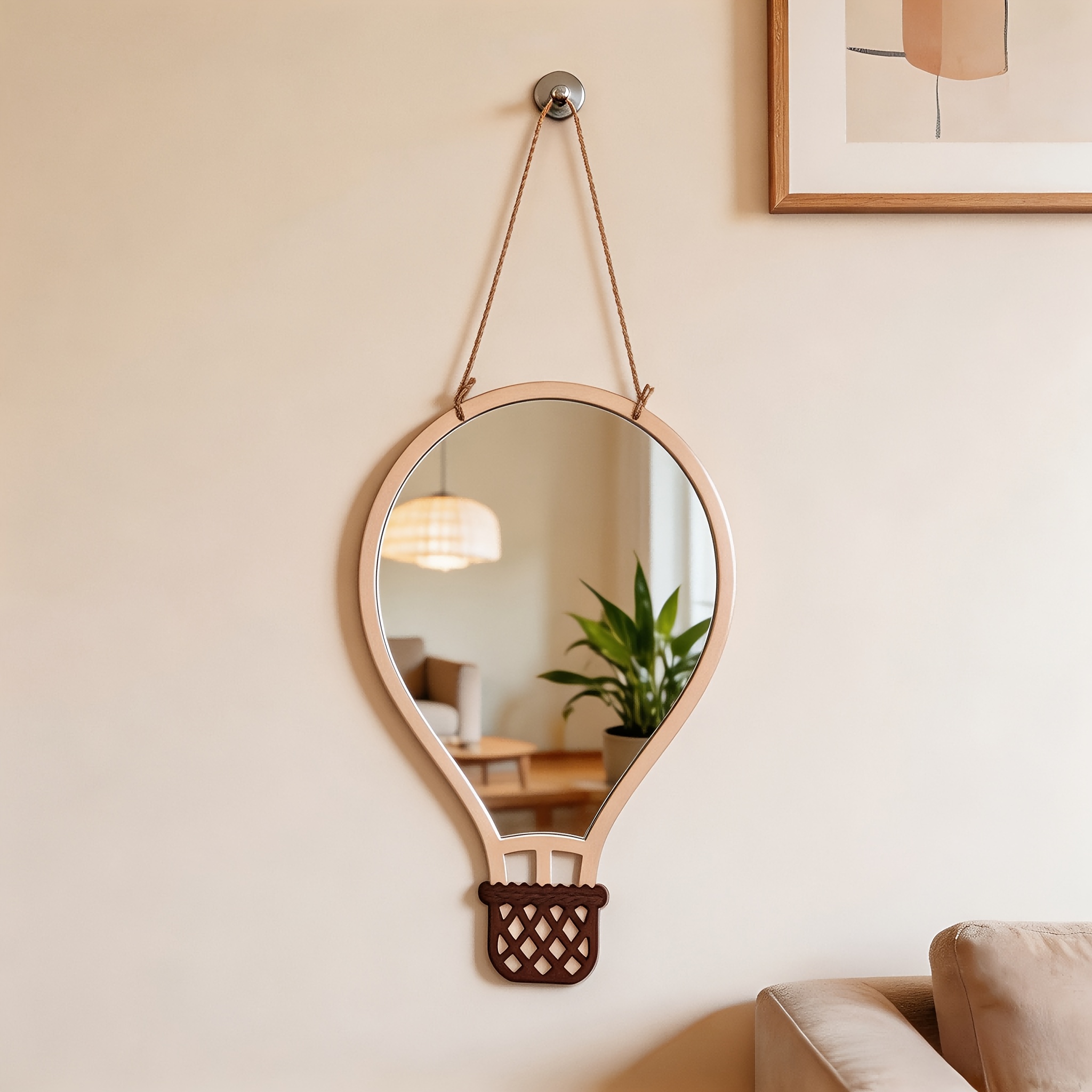TEMU Specchio da parete con palloncini boh矇mien e fantasiosi, specchio decorativo da parete con cornice in legno a , ornamento da appendere alla