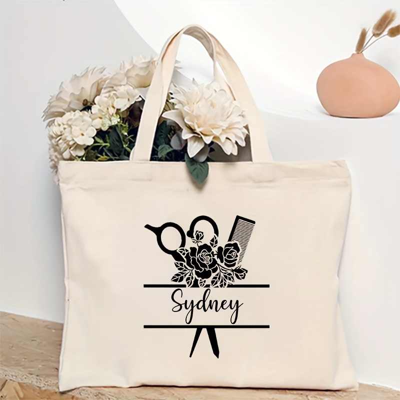 

Custom Name Hair Pattern Canvas Tote Bag - Reusable, Foldable & Fade-resistant Shoulder Bag For Everyday Use - Perfect Graduation Gift For & Beauty School Students