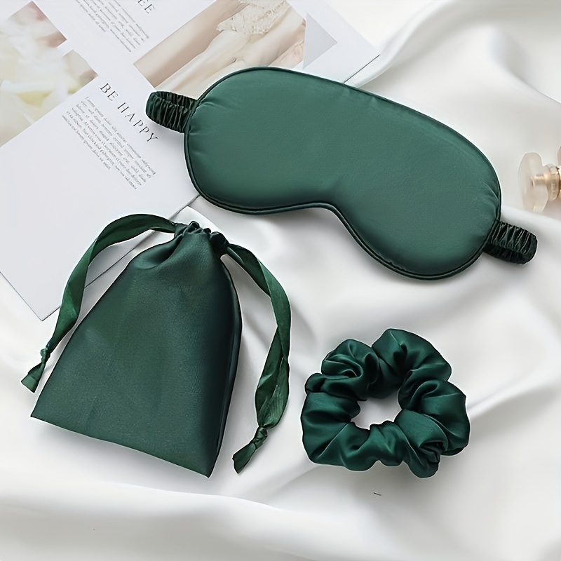 

3pcs/set Imitation Silk Sleep Eye Mask With Storage Bag And Hair Hoops, Soft Cooling Eye Mask For Household Travel Rest, Facial Night Sleep Eye Mask