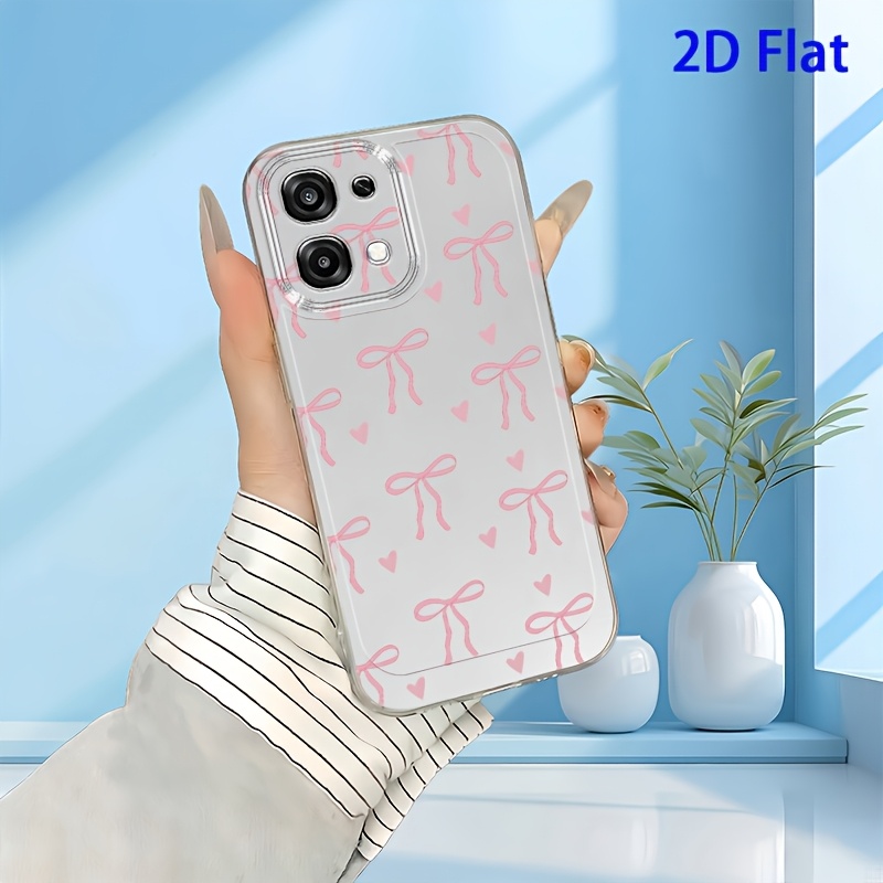 TEMU Phone Case - 2d Flat Easy Heart Bow Phone Case For Oppo A3 A3 Pro A3x A5 5g A5 Pro A5x A5m A5i A6x A6 Pro A6t A16 A17k A18 A20 A38 A40 A55 A57