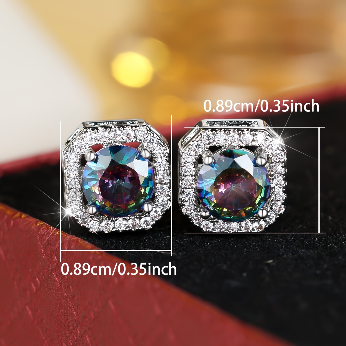 Women's Luxurious Iridescent Square Synthetic Zirconia Stud Earrings