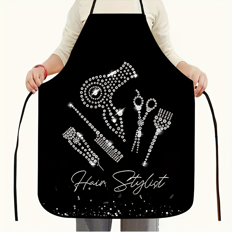 

1pc Hair Stylist Apron, Professional Salon Barber Apron With Design, 100% Polyester Woven Fabric, Adjustable Neck And Waist Straps