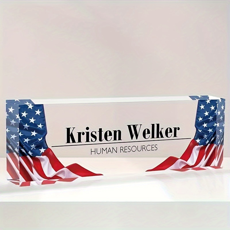 

Custom Acrylic Desk Nameplate With American Flag Design - Personalized Office Decor Desk Sign, Ideal Gift For Colleagues, Boss, Employees, And Teachers