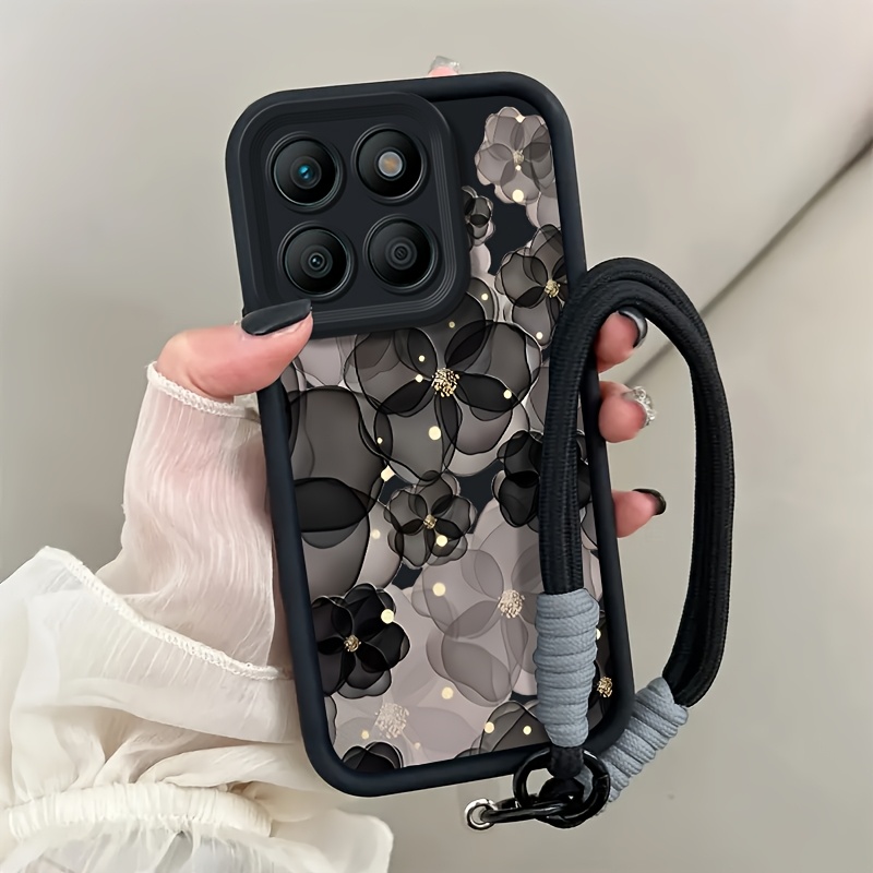 TEMU Phone Case - Shadow Flowers 2d Flat, Phone Case, Suitable X7d 5g, With Mobile Phone Lanyard, Preppy Phone Case For Women Anti-drop Shockproof