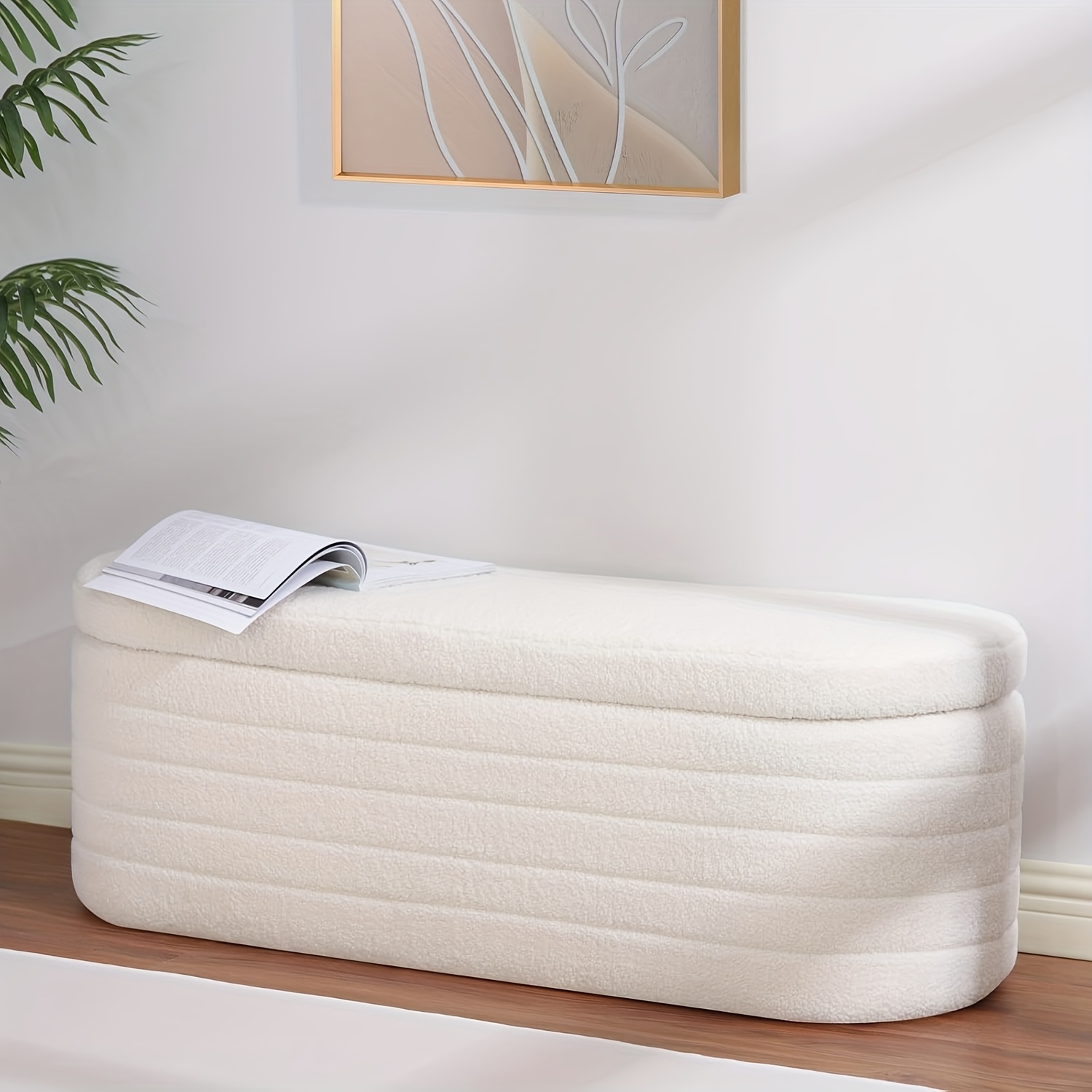E-shop Aufbewahrung Teddy Polster Stoff Aufbewahrungsbank Bettstuhl des Bettes mit Sicherheitsscharnier für Schlafzimmer, Wohnzimmer, Eingangsbereich,