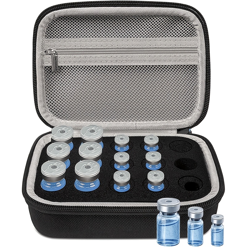 Image of 3/5/10ml Peptide Case - 15-slot Peptide Organizer With Mesh Pocket, Fits 3ml 5ml And 10ml Vials Bottles, Peptide Storage Case For Fridge (bag )