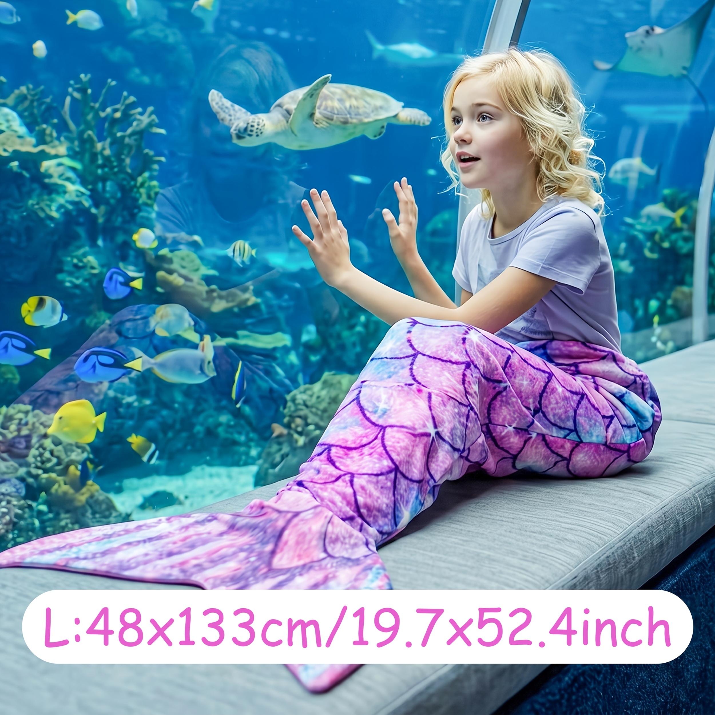 Image of Soft And Warm Glitter Mermaid Kids' Blanket - Soft Flannel Wearable Warm Blanket - Perfect For Home And Travel - Ideal Gift For Girls