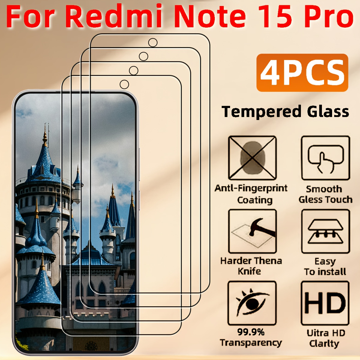 TEMU protectores de pantalla de vidrio templado de definición, compatibles con Redmi Note 15 Pro, antihuellas, resistentes a rayones, respuesta ,