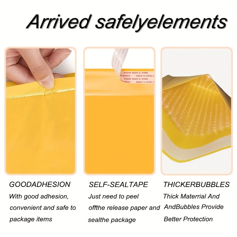 0   bubble mailers 6 5 x 10 inches 100 count small self   resistant cushioned mailer bags yellow padded envelopes bulk wholesale for small business mailing Product details 3