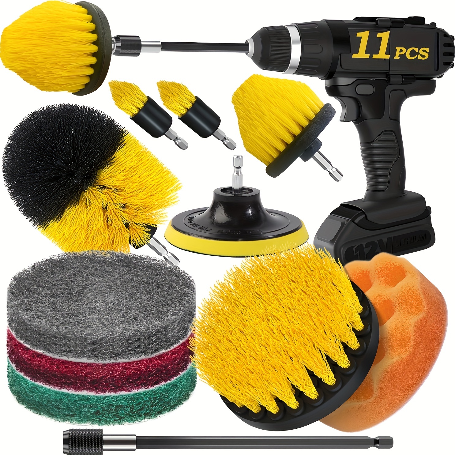 

Multi-piece Drill Brush Attachment Set For Power Scrubbing - Ideal For Bathroom, Kitchen, Tile & Grout Cleaning - Includes 3/5/11 Pieces Brush Cleaning Tool Scrub Brush For Cleaning