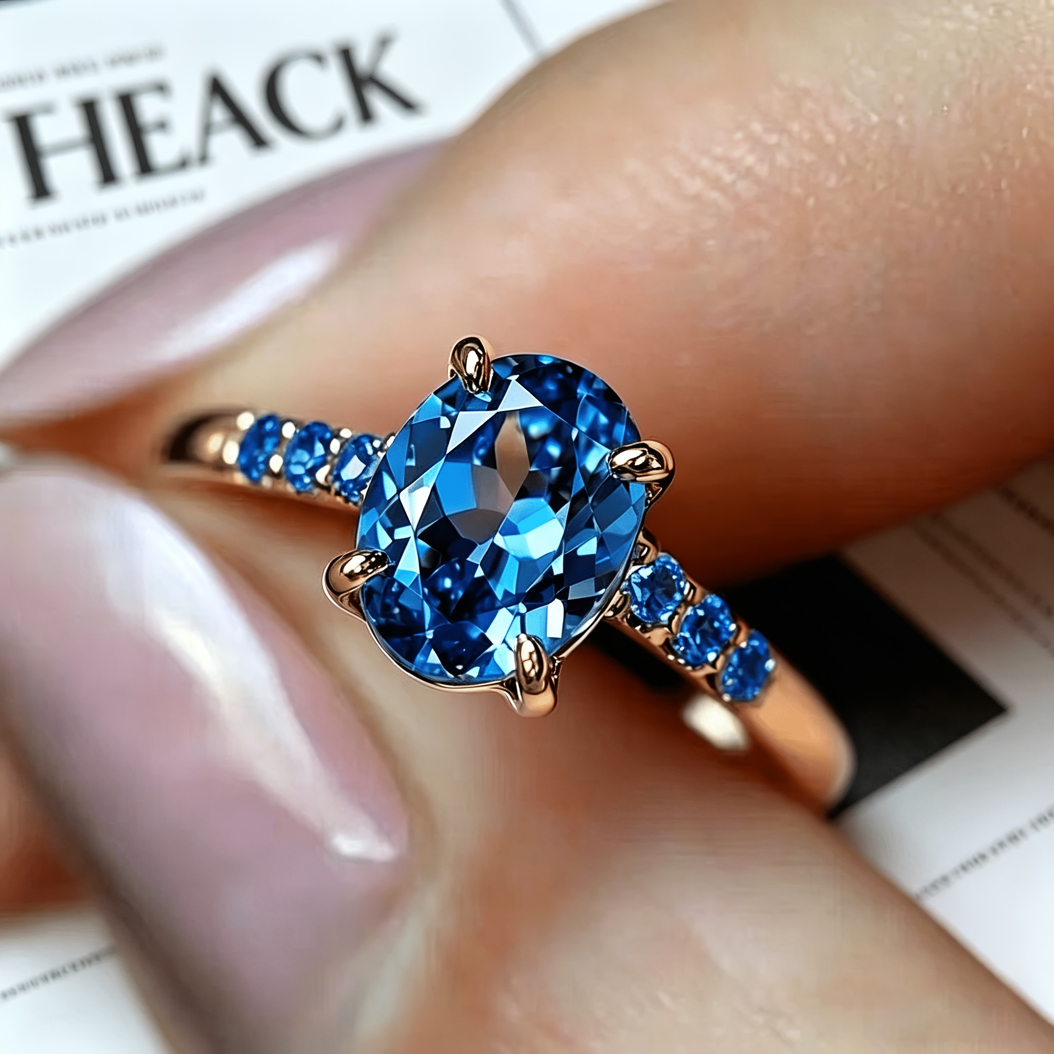 TEMU An Oval-shaped Blue Synthetic Synthetic Cubic Zirconiaia Ring, Niche, Elegant, Fashionable, And Popular In European And