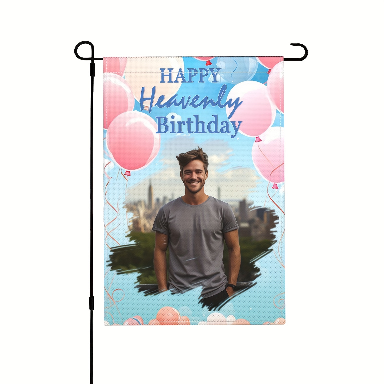 

1pc, Personalized Happy Birthday In Heaven Custom Cemetery Flag, Personalized Memorial Photo Garden Flag, Double Sided House Banner, 12x18 Inch(no Metal Brace)